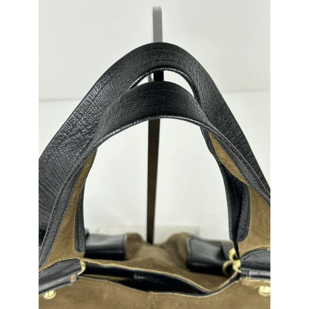 VTG Monsac Original Italian Suede & Leather Multipocket Shoulder Bag Brown Large
